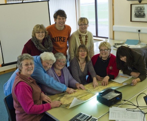The Deerness Places and Names Team with Orkney County Archaeologist, Julie Gibson and Shetland Amenity Trust Place-Names Officer, Eileen Brooke-Freeman.